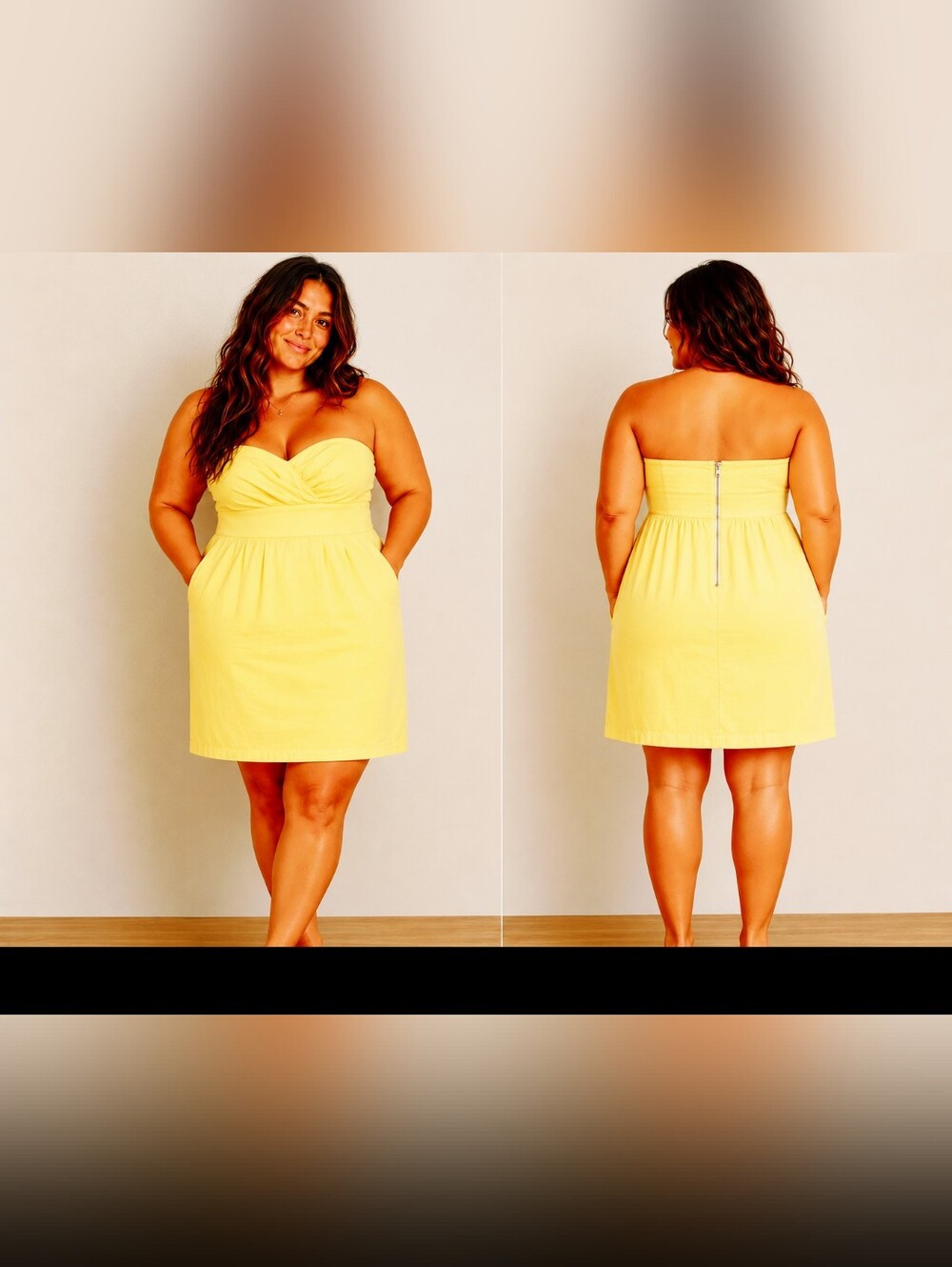 French Connection Strapless Yellow Dress with Pockets, Size 20W